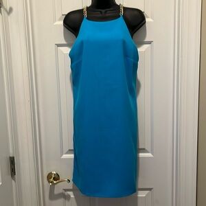 Lilly Pulitzer Adrienne cocktail Dress Turquoise with gold chain straps.Size 6.